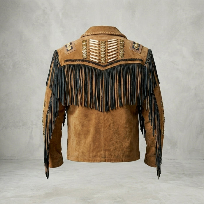Men’s Cowboy Western Fringed Brown Leather Jacket