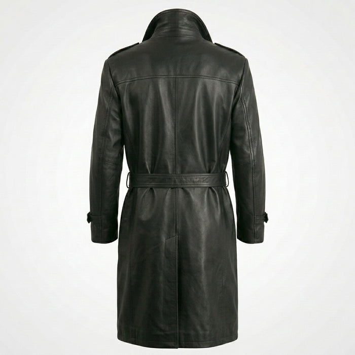 Men’s Genuine Leather Trench Coat – Classic Long Leather Overcoat