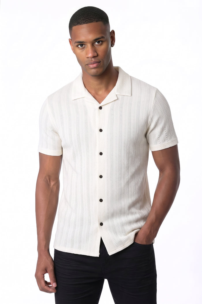 Men's Textured Stripe Collar Shirt