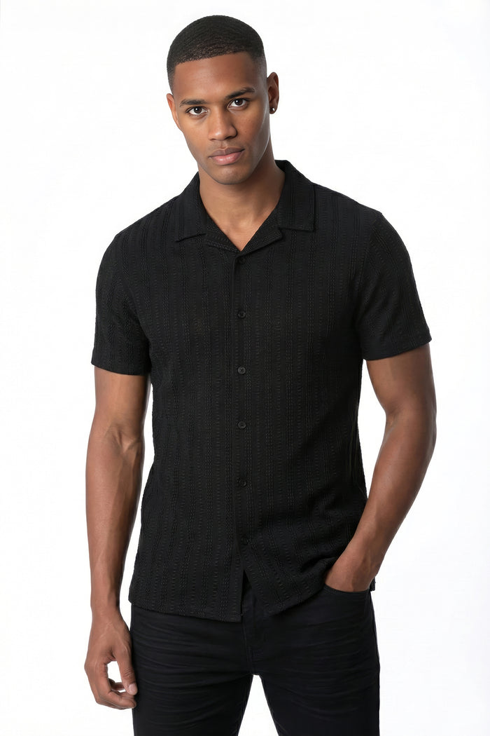 Men's Textured Stripe Collar Shirt
