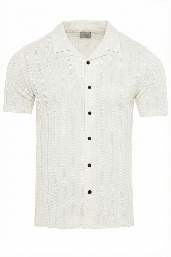 Men's Textured Stripe Collar Shirt