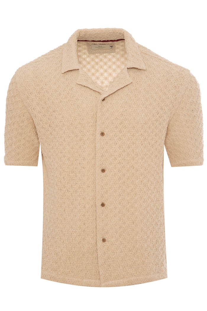 Men's Textured Waffle Knit Camp Collar Shirt