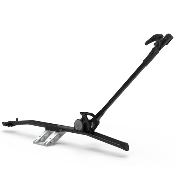 Saris MHS UNO Single-Arm Tray — wheel cradle and ratchet strap detail