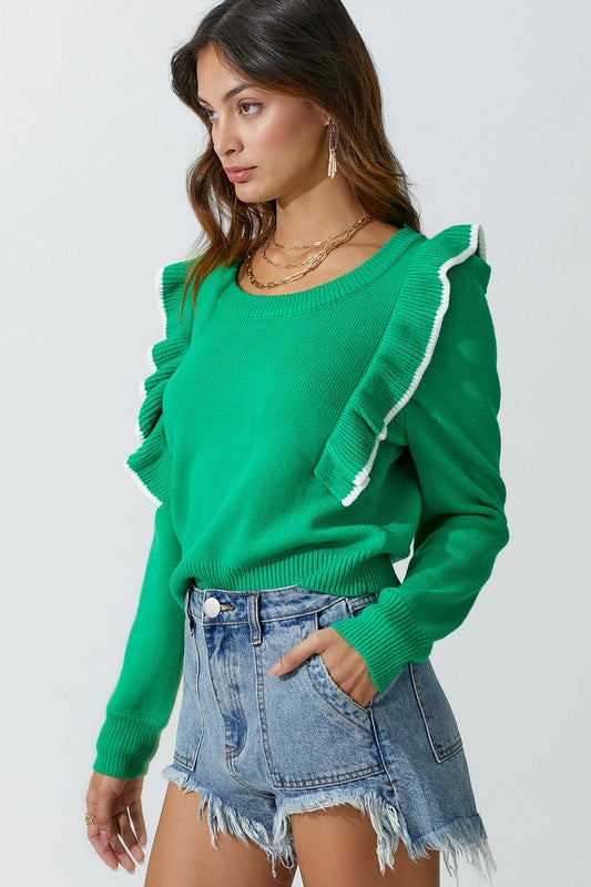 Mitzi Ruffle Sweater - SexyModest Boutique