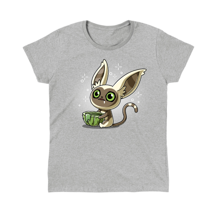 Classic Cotton T-shirt_TeeTurtle heather gray Momo's Cactus Juice Classic Cotton T-shirt featuring Momo from Avatar: The Last Airbender, holding a cactus cup with something dripping down the side. He is drooling and looks dazed.
