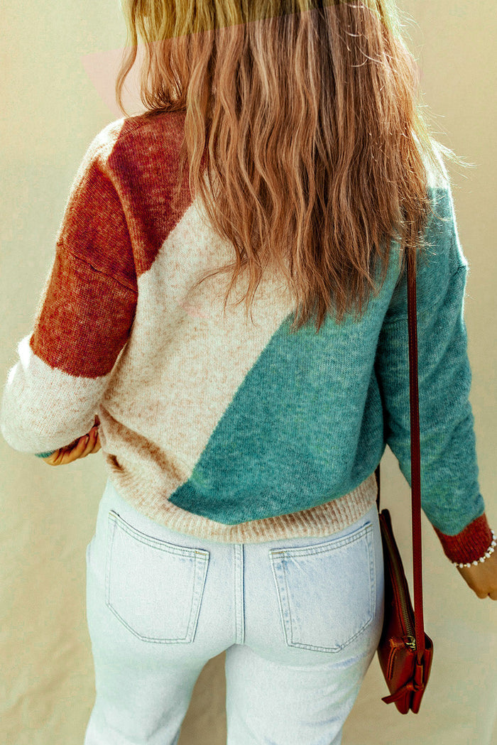 MultiColour Colourblock Ribbed Trim Round Neck Sweater - Sweaters & Cardigans/Sweaters
