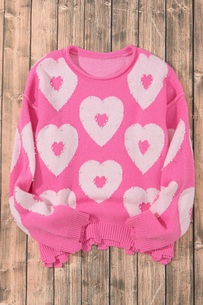 Multicolour Pearl Beaded Floral Drop Shoulder Sweater - Sweaters & Cardigans/Sweaters