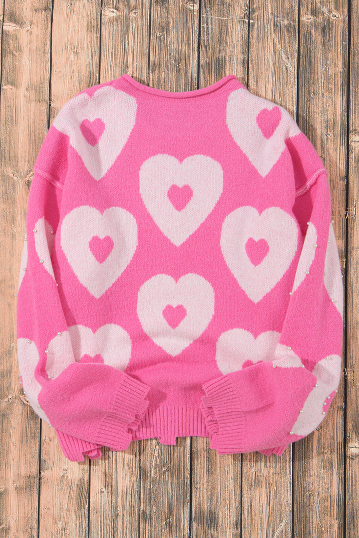 Multicolour Pearl Beaded Floral Drop Shoulder Sweater - Sweaters & Cardigans/Sweaters