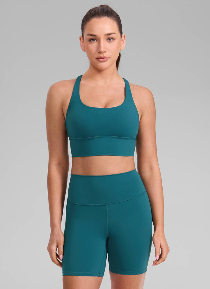 CRZ YOGA Womens Strappy Longline Nakedfeel Training Sports Bra Borealis Green
