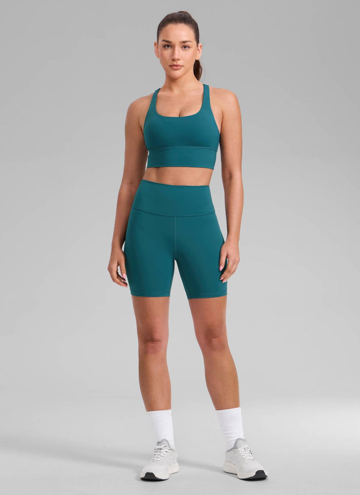 CRZ YOGA Womens Strappy Longline Nakedfeel Training Sports Bra Borealis Green