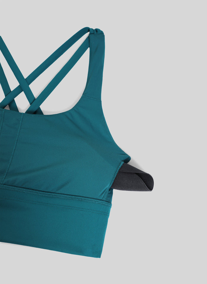 CRZ YOGA Womens Strappy Longline Nakedfeel Training Sports Bra Borealis Green