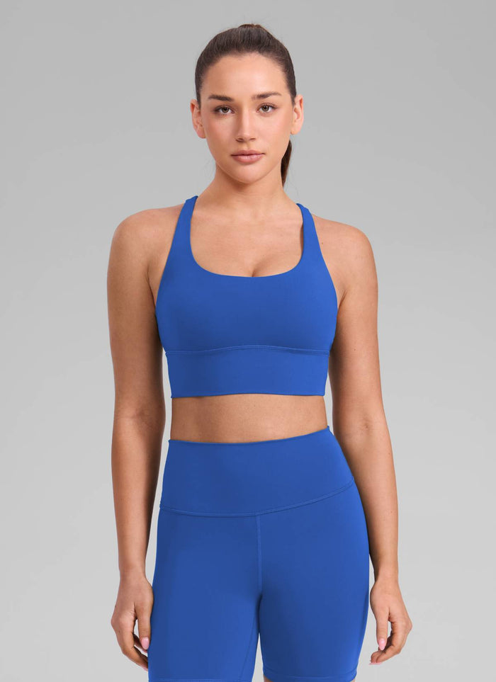 CRZ YOGA Womens Strappy Longline Nakedfeel Training Sports Bra Waves Blue