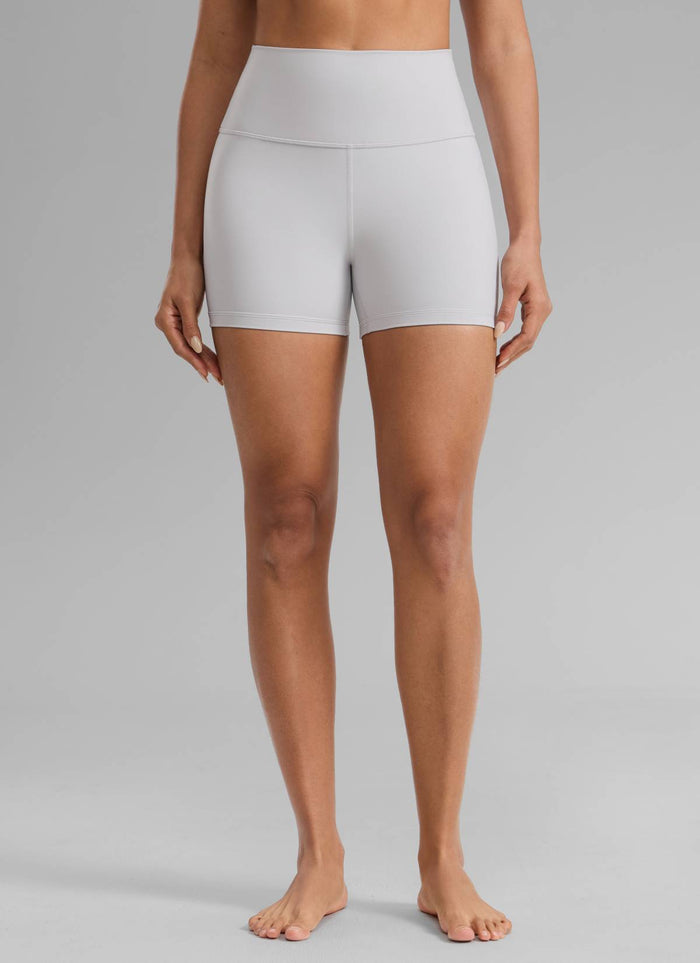 CRZ YOGA Women's Yoga High Rise Biker Shorts Nakedfeel Shorts 4'' Platinum Grey