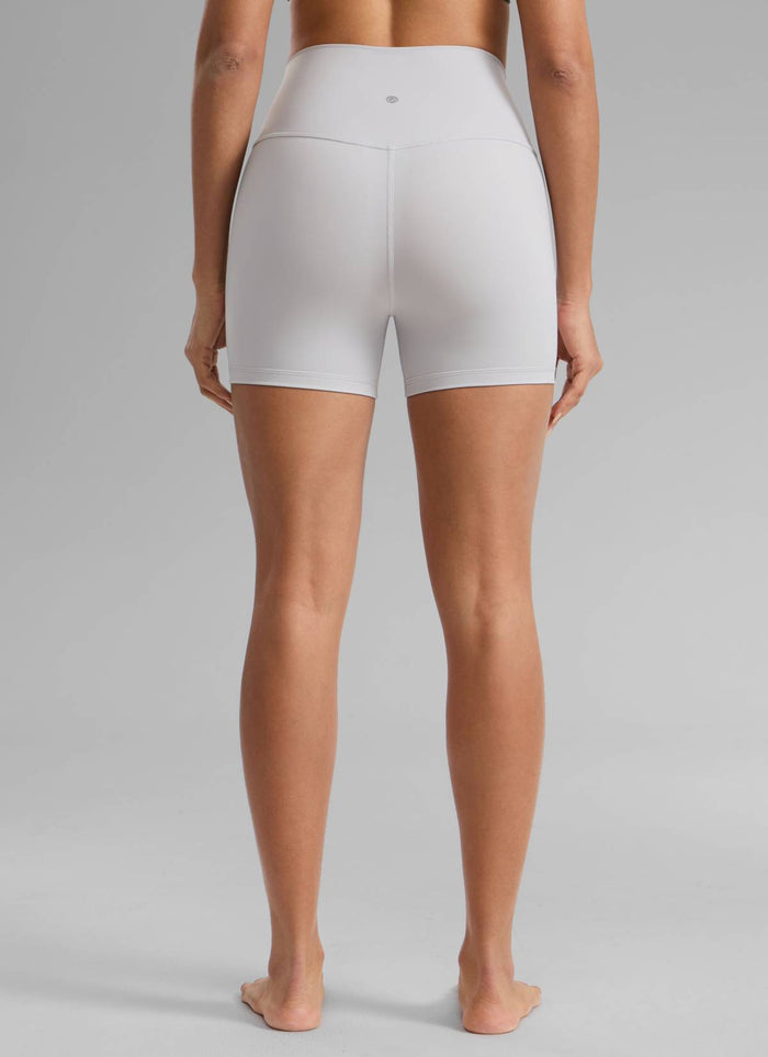 CRZ YOGA Women's Yoga High Rise Biker Shorts Nakedfeel Shorts 4'' Platinum Grey