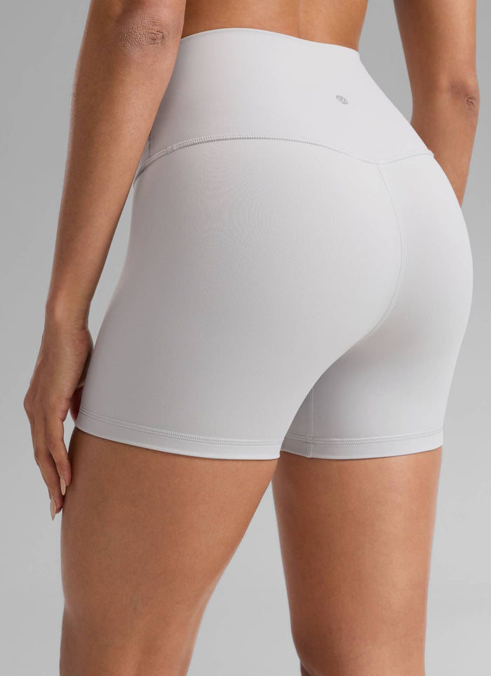 CRZ YOGA Women's Yoga High Rise Biker Shorts Nakedfeel Shorts 4'' Platinum Grey