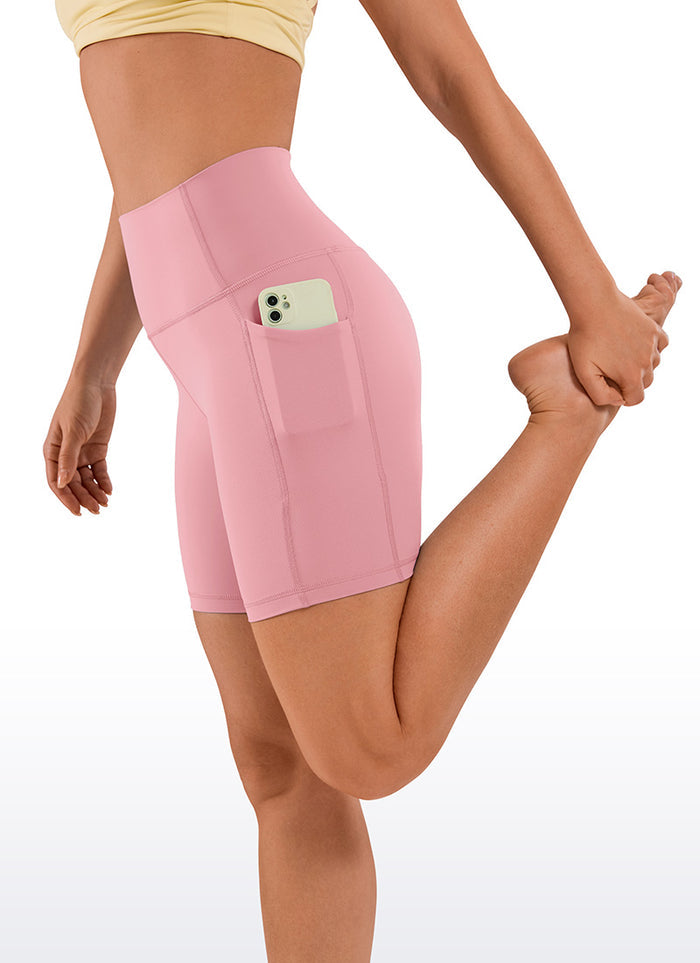 CRZ YOGA Women's Train High Rise Biker Nakedfeel Pocket Shorts 6'' The heartbeat powder