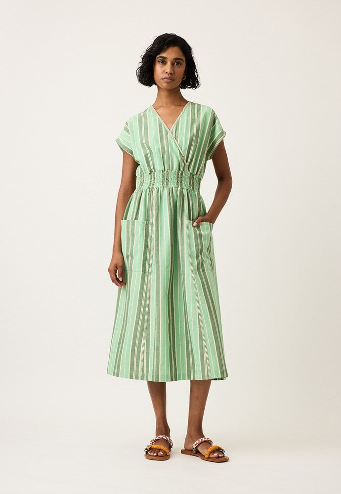 Nancybird - Hana Wrap Dress - Green Stripe - S26-A53GS