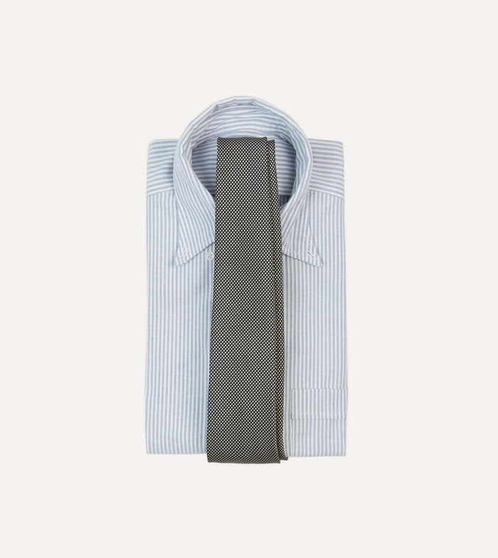 Navy and Ecru Oxford Weave Silk Tipped Tie