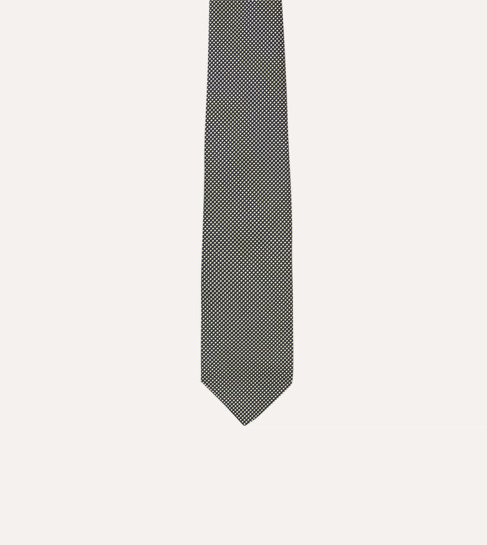 Navy and Ecru Oxford Weave Silk Tipped Tie