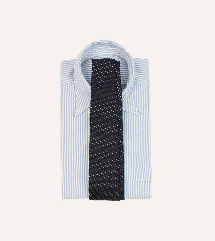 Navy and White Stitch Fine Woven Grenadine Silk Tipped Tie