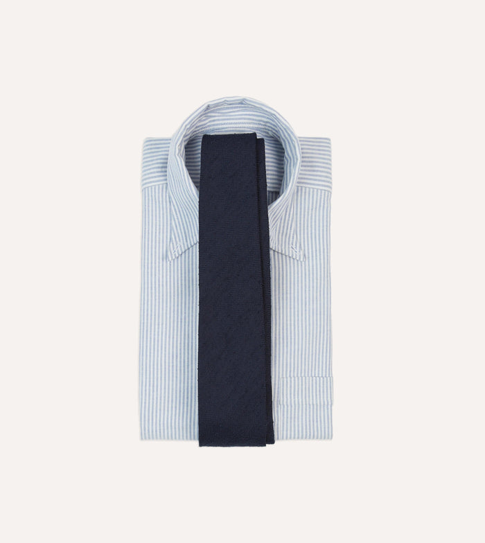 Navy Herringbone Shantung Silk Tipped Tie