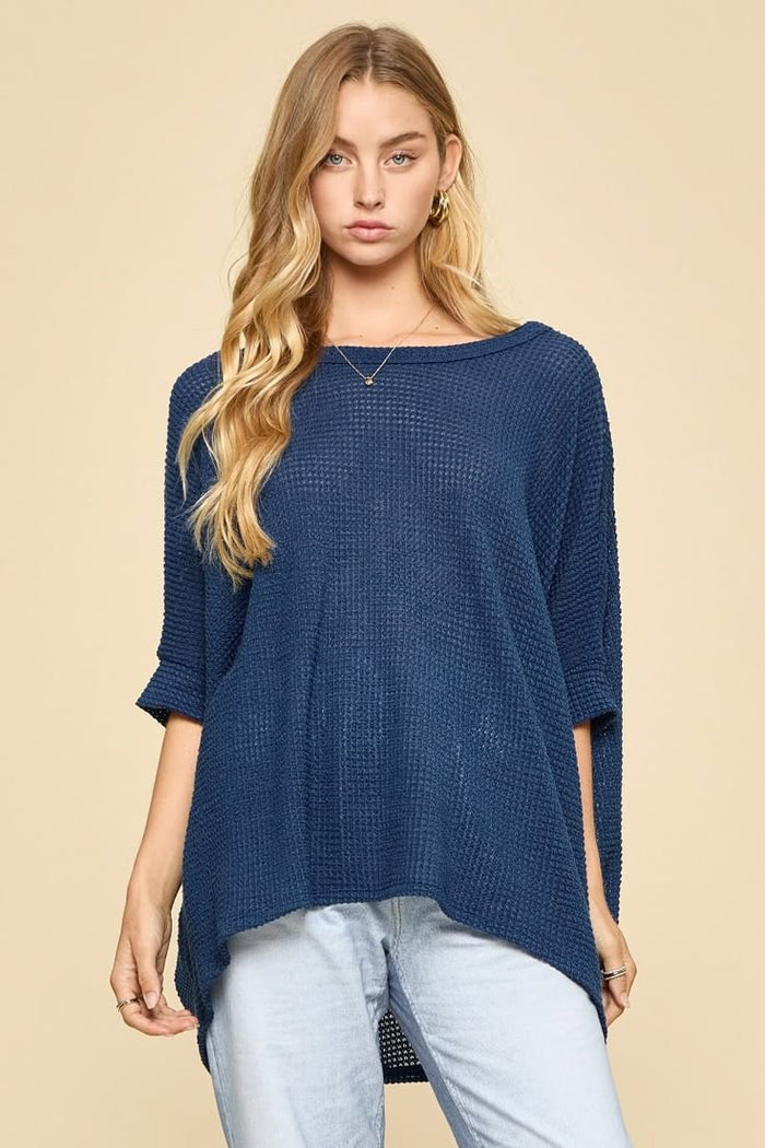 Navy Oversized Crochet Knit Poncho