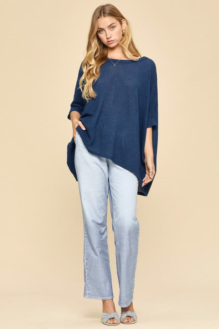 Navy Oversized Crochet Knit Poncho