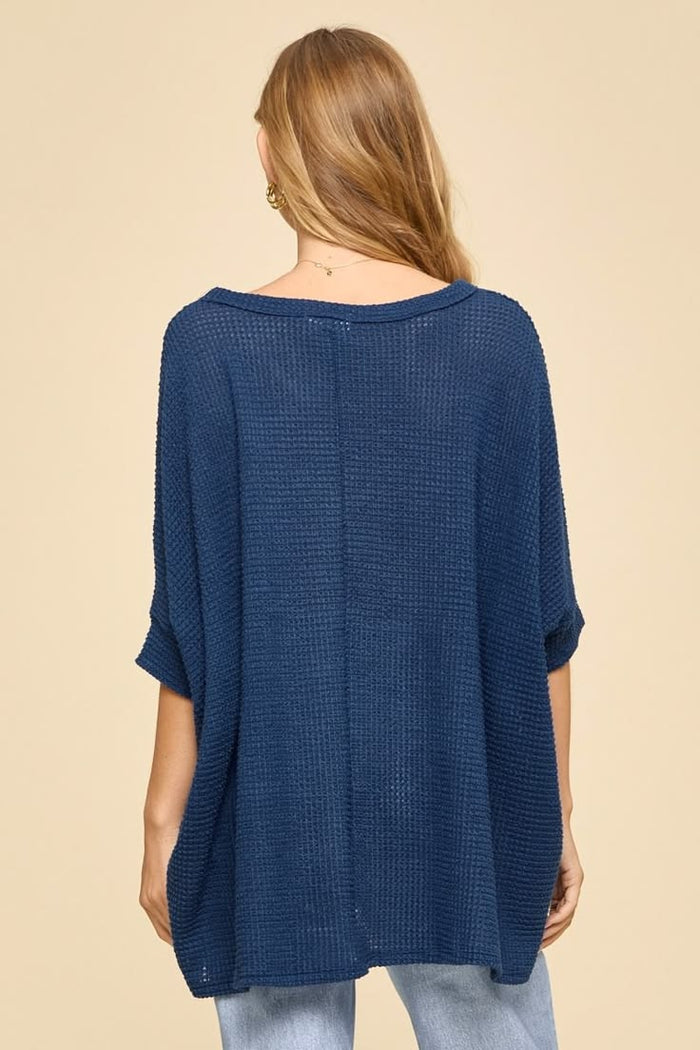 Navy Oversized Crochet Knit Poncho