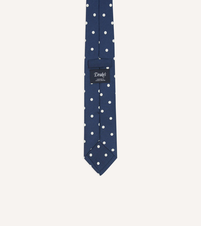 Navy Polka Dot Silk Self-Tipped Tie