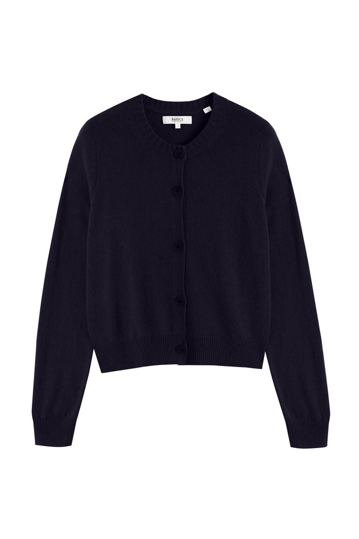 Navy Wool-Cashmere Crew Neck Cardigan