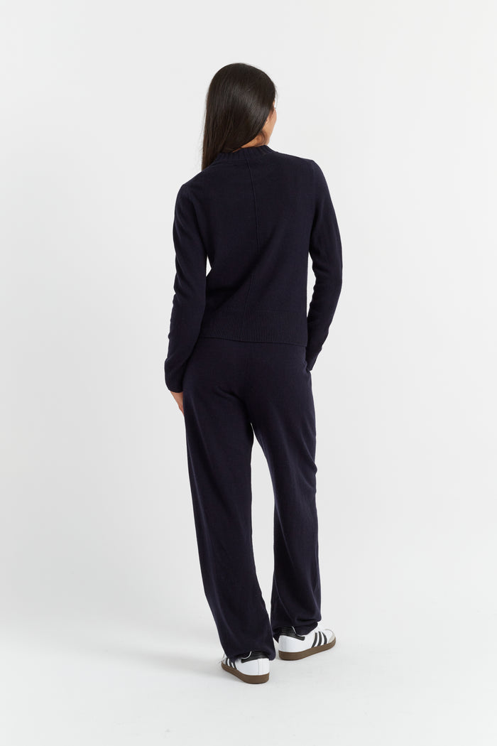 Navy Wool-Cashmere Cropped Sweater