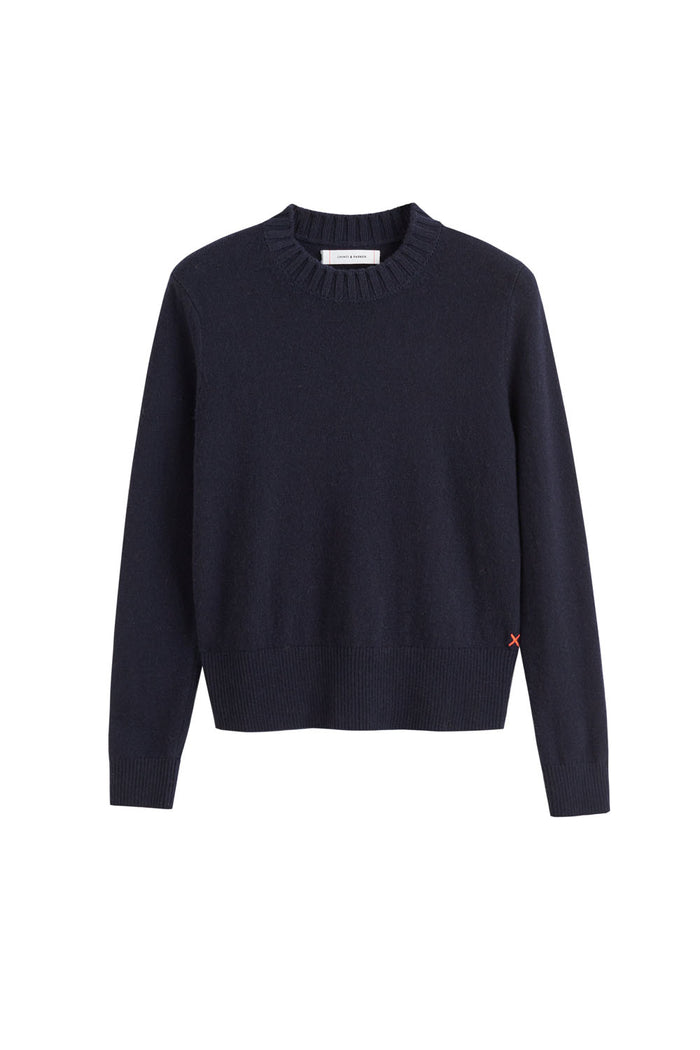 Navy Wool-Cashmere Cropped Sweater