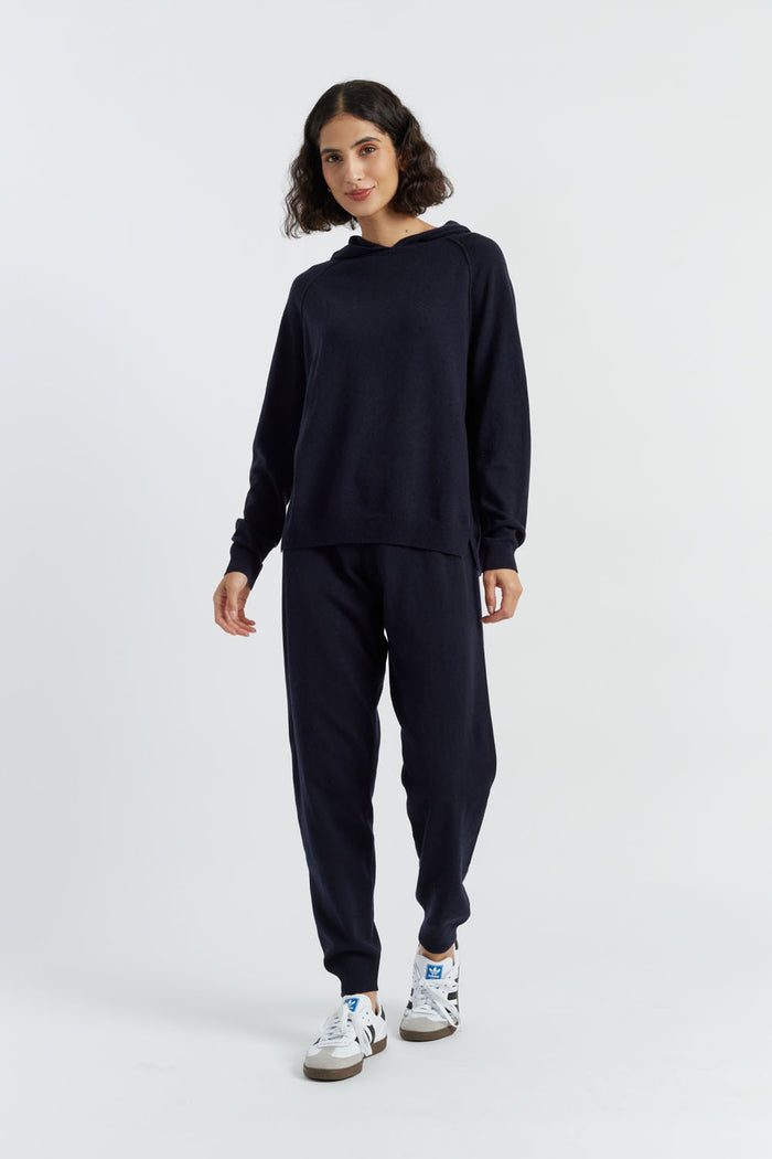 Navy Wool-Cashmere Cuffed Joggers