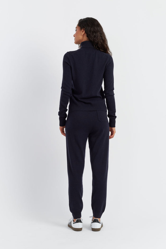 Navy Wool-Cashmere Cuffed Joggers