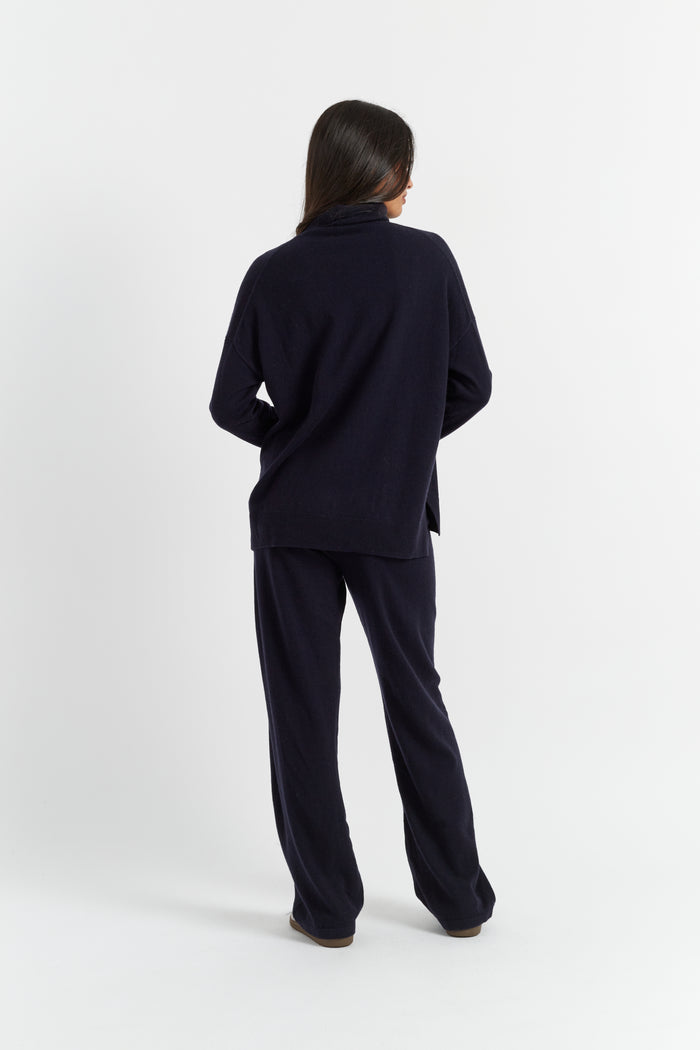 Navy Wool-Cashmere Relaxed Rollneck Sweater