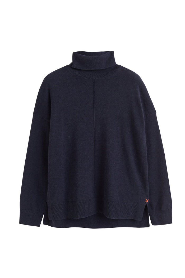 Navy Wool-Cashmere Relaxed Rollneck Sweater