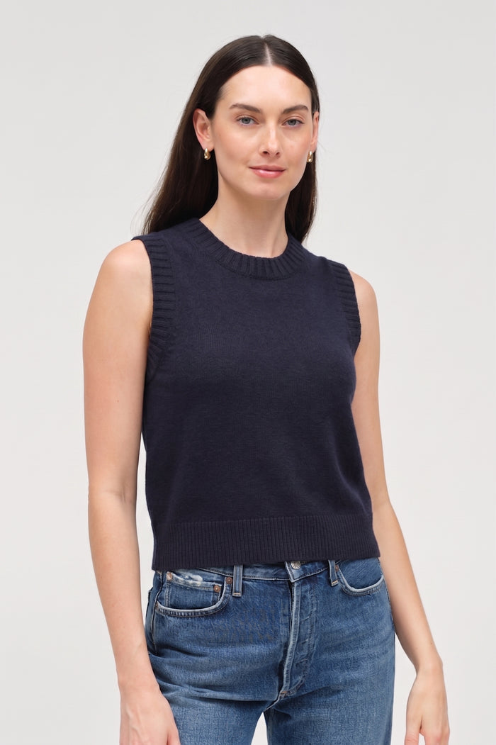 Navy Wool-Cashmere Tank