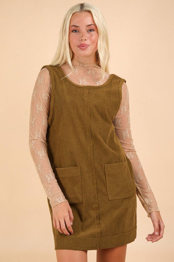 ND31402-Corduroy Backless Casual Mini Dress: MAUVE / S-M-L/2-2-2