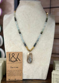 Necklace 18" Aqua Kyanite W Aquamarine Beaded Chain - Lock+Key Lock and Key Necklace
