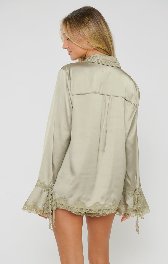New Beginning PJ Set ~ Moss Green Luxe Satin
