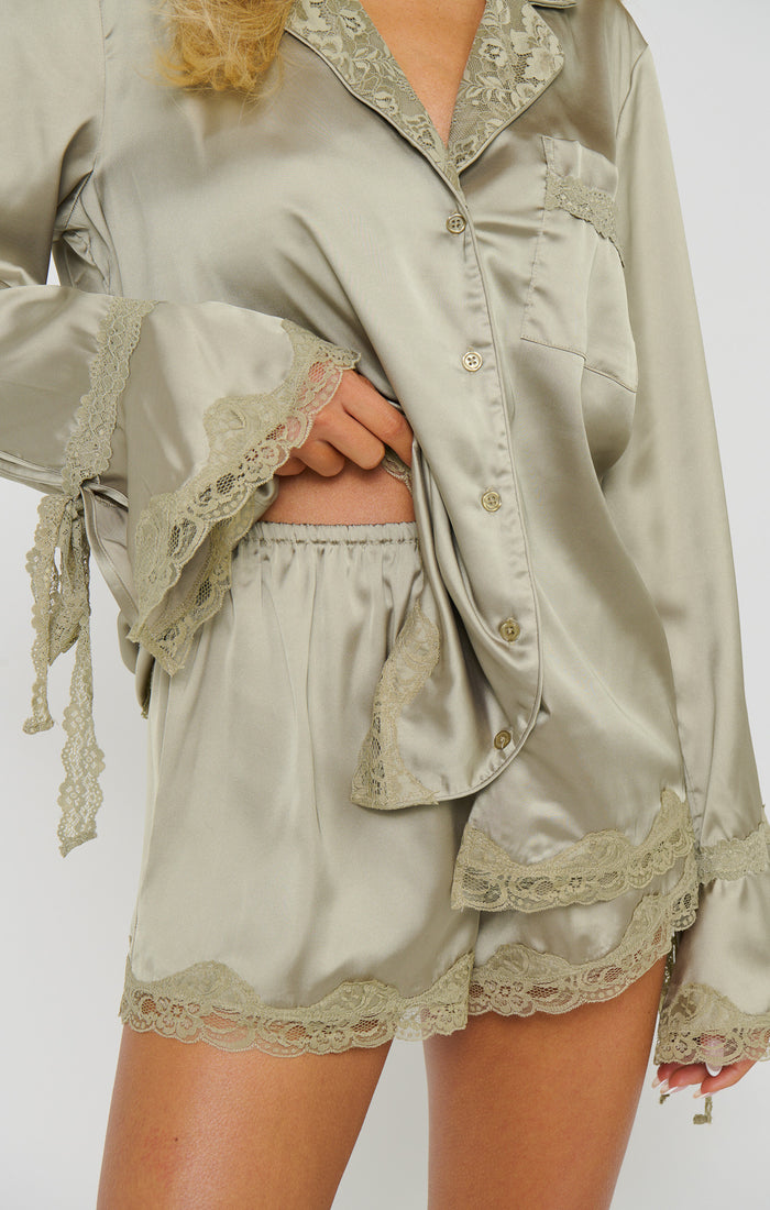 New Beginning PJ Set ~ Moss Green Luxe Satin