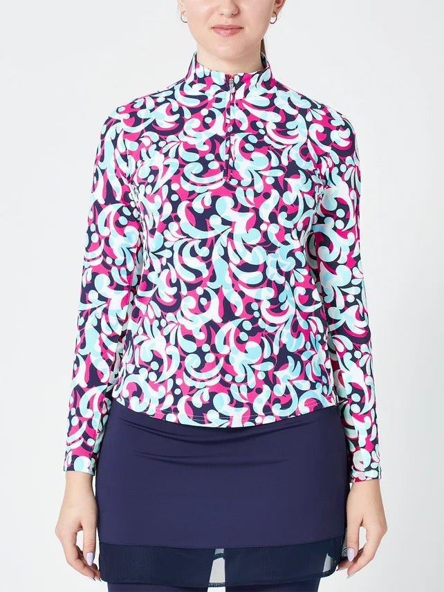 New SanSoleil Women's SolTek LUX 1/4 Zip Golf Sun Shirt  - Palazzo Fuchsia Size S MSP$104
