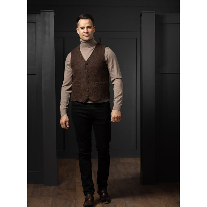 O'Brien Brown Herringbone Tweed Waistcoat