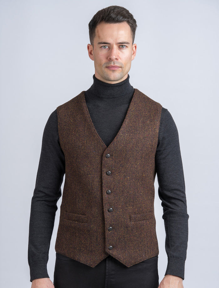 O'Brien Brown Herringbone Tweed Waistcoat