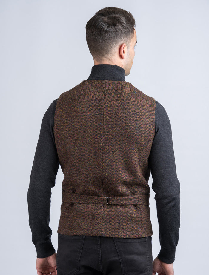 O'Brien Brown Herringbone Tweed Waistcoat