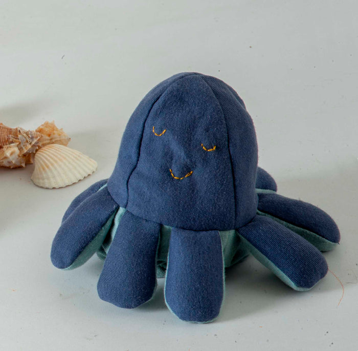 Octopus Knitted Dark Blue & Light Green Stuffed/Plush/Soft Toy | 100% Premium Cotton