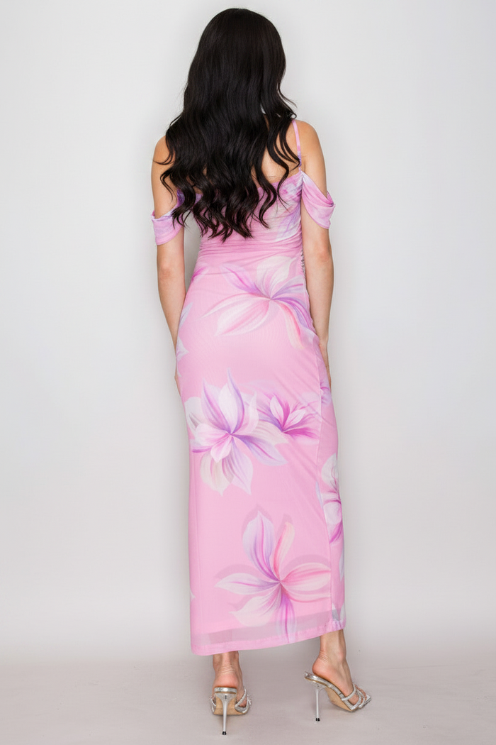Off-shoulder Mesh Side Slit Dress
