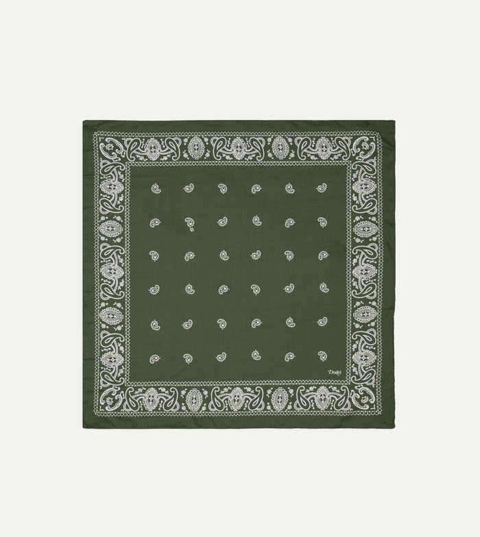 Olive Paisley Cotton-Silk Bandana