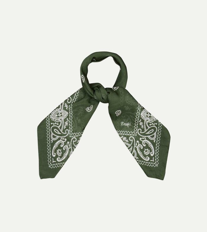 Olive Paisley Cotton-Silk Bandana