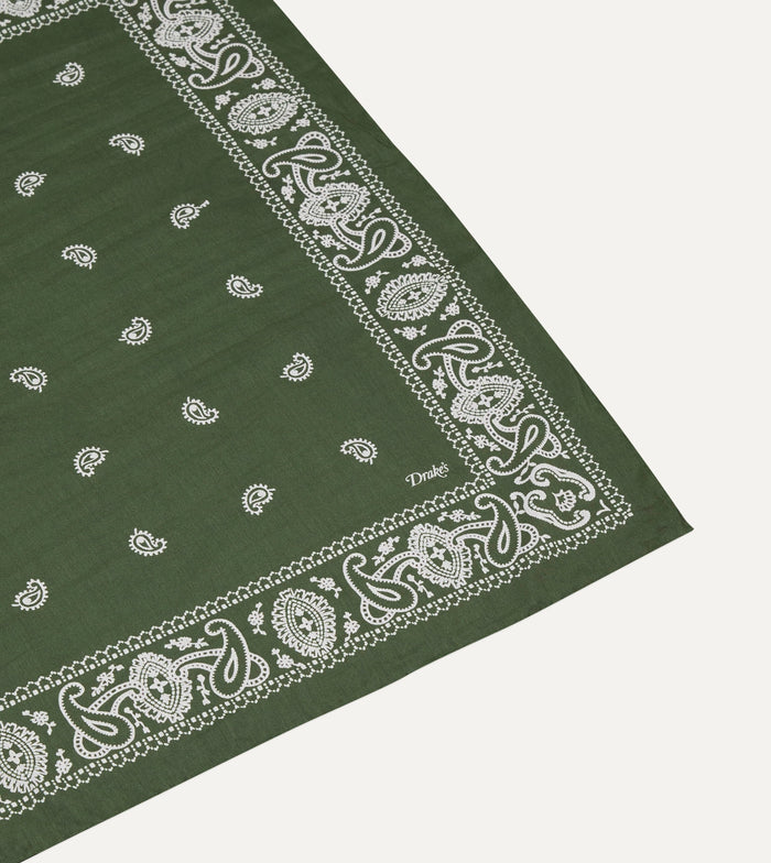 Olive Paisley Cotton-Silk Bandana